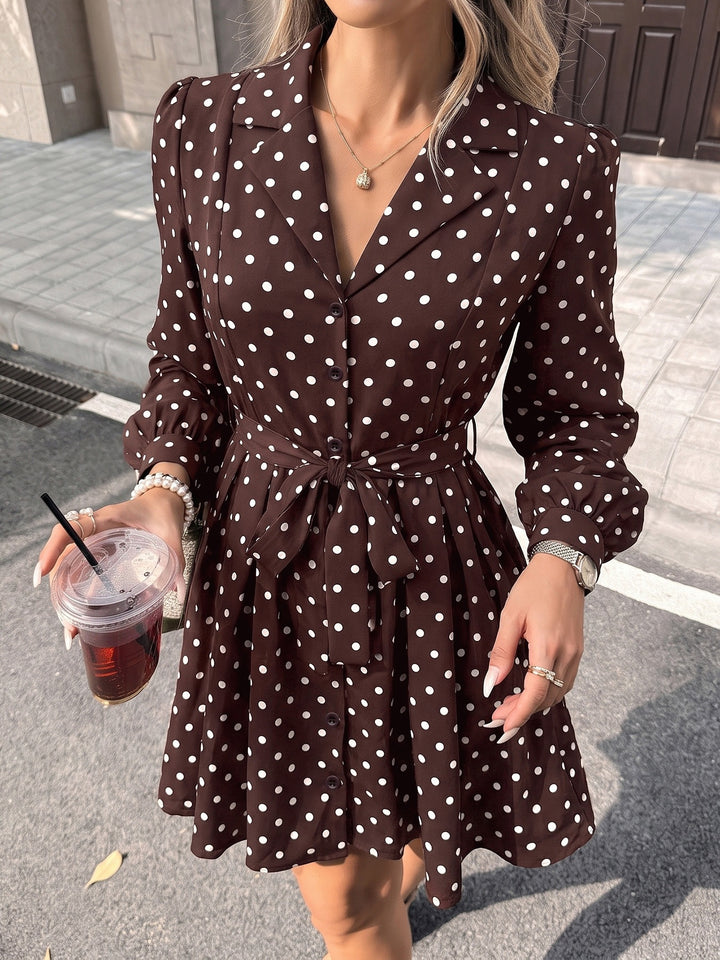 Polka Dot Tie-Waist Shirt Dress