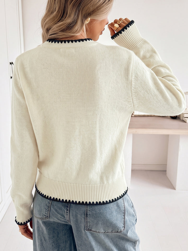 Contrast Trim Button Cardigan