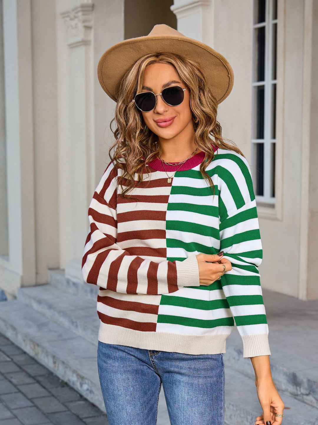 Multicolor Contrast Stripe Sweater