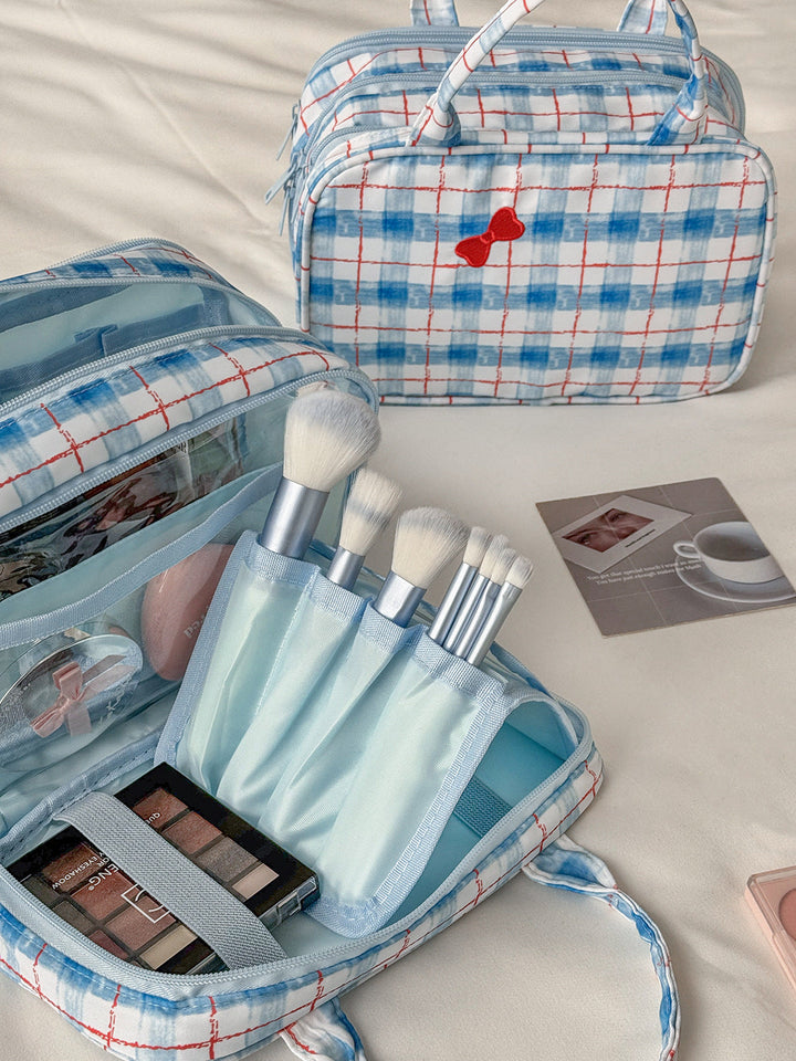 Coquette Plaid Multi-Compartment Cosmetic Travel Bag