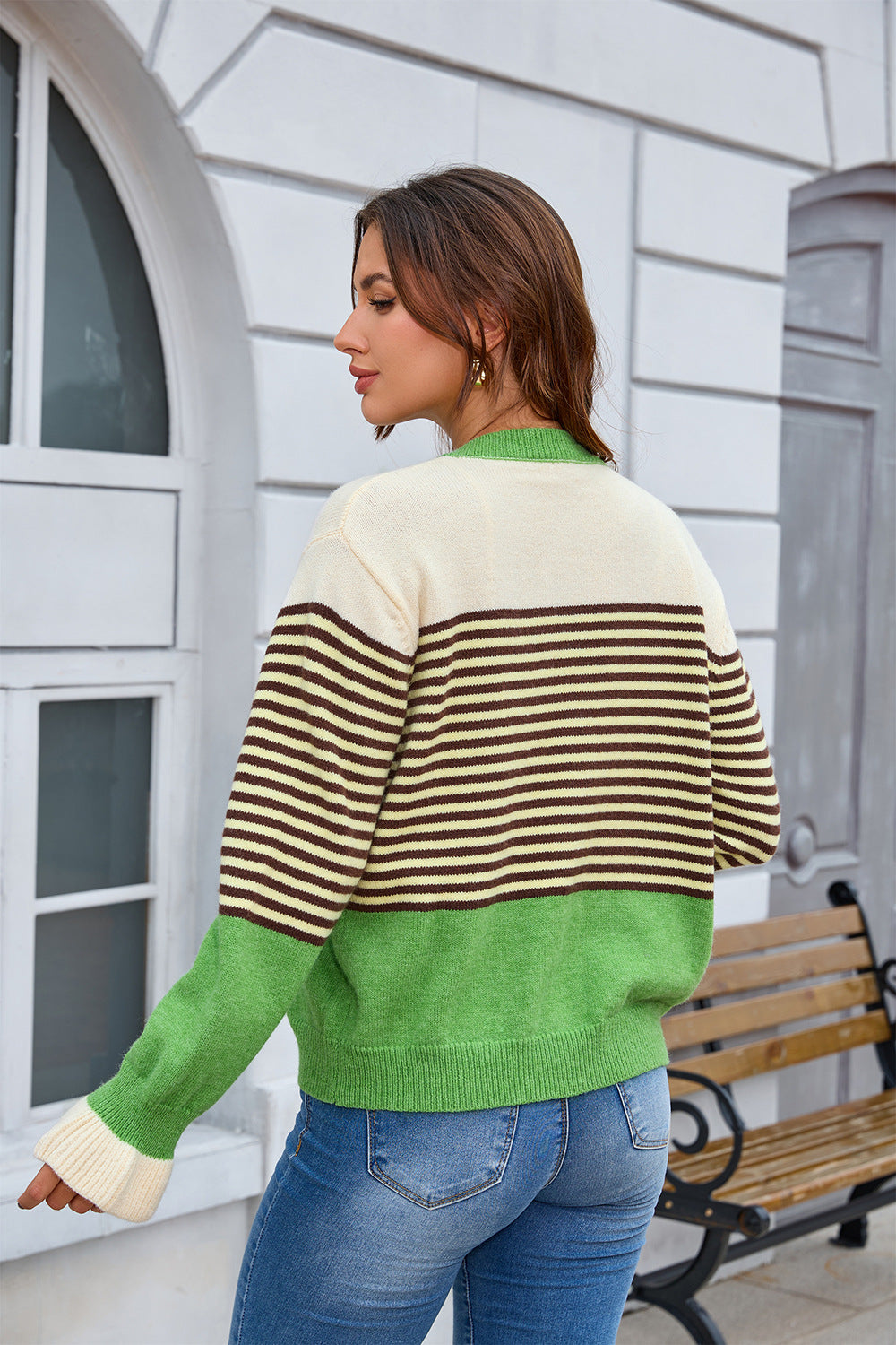 Contrast Stripe Button Front Cardigan