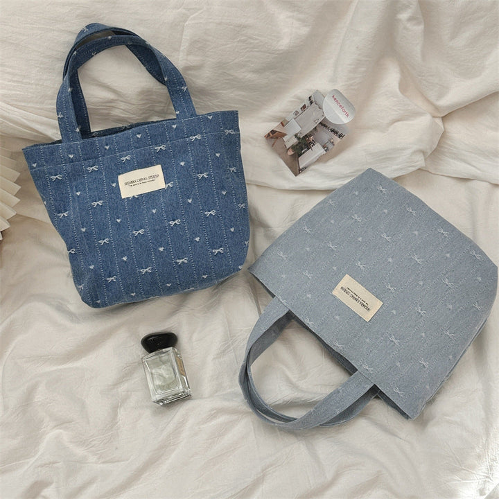 Coquette Bow Denim Tote Bag