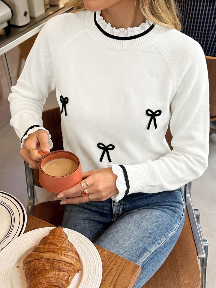 Coquette Bow Detail Crewneck Knit Sweater