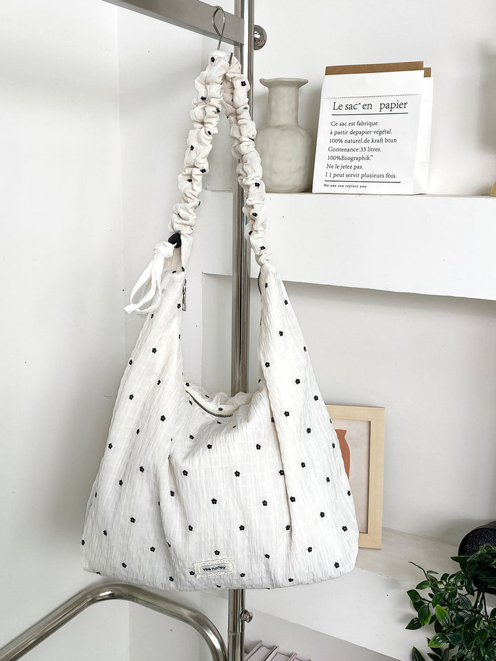 Swiss Dot Ruched Shoulder Hobo Bag