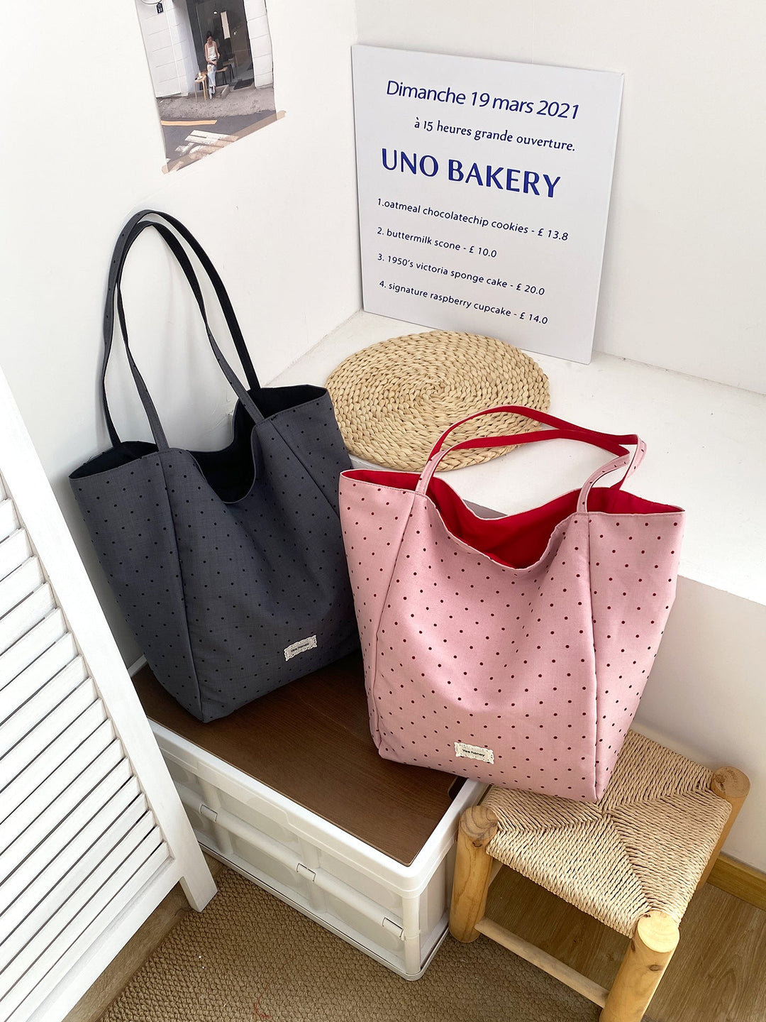 Reversible Polka Dot Everyday Tote Bag