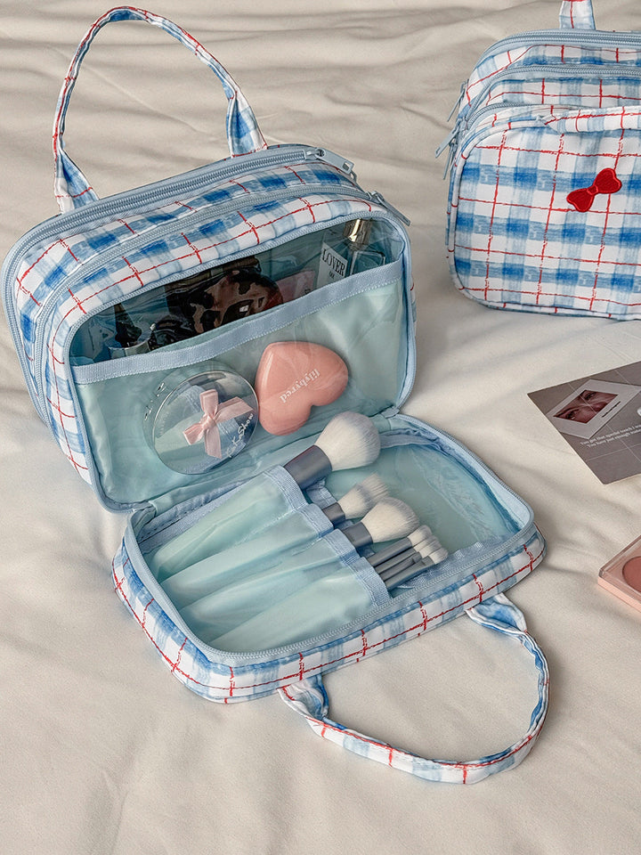 Coquette Plaid Multi-Compartment Cosmetic Travel Bag