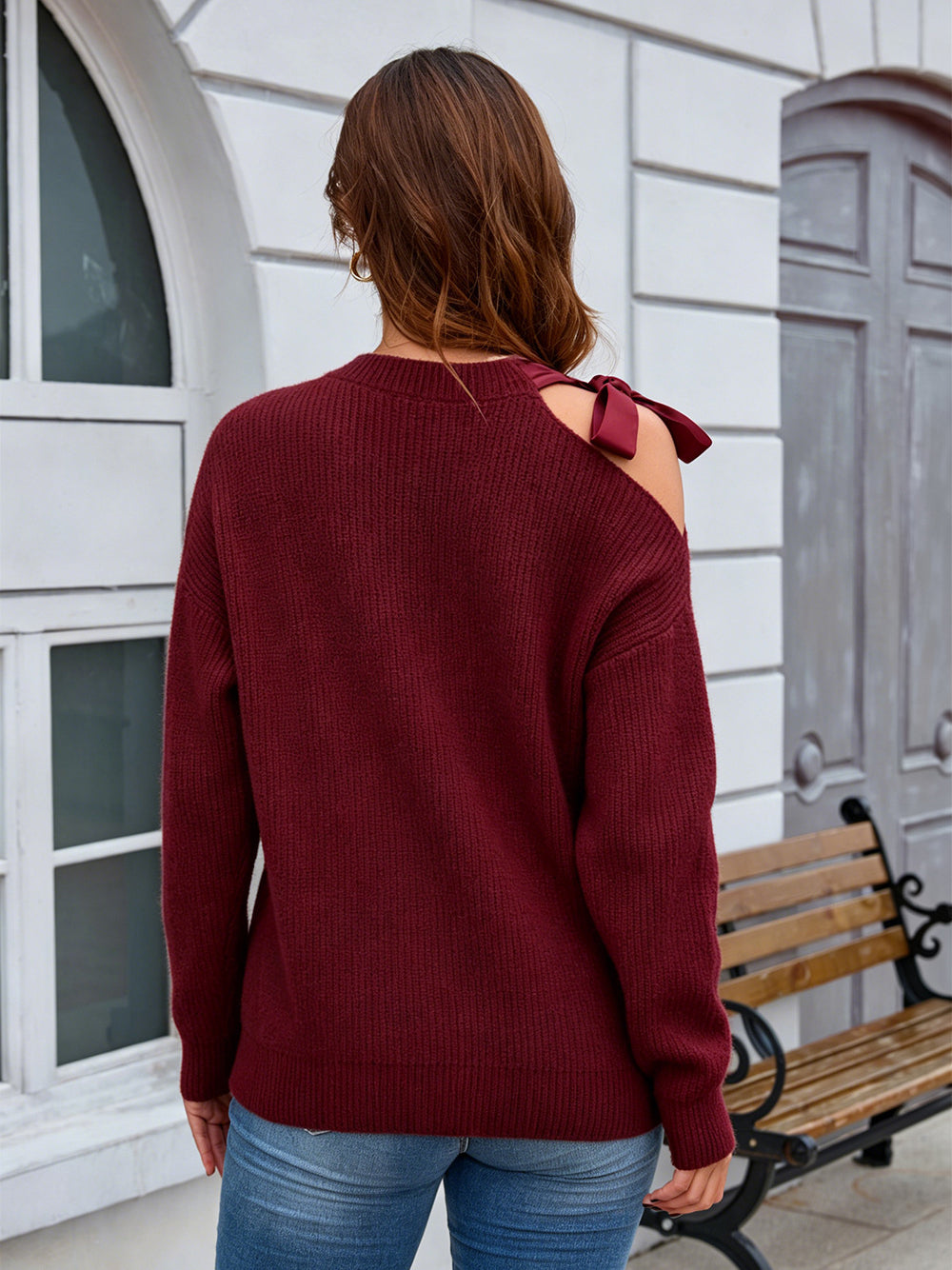 Bow Shoulder Cutout Sweater