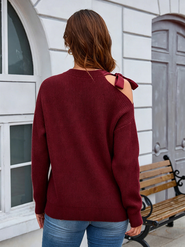 Bow Shoulder Cutout Sweater