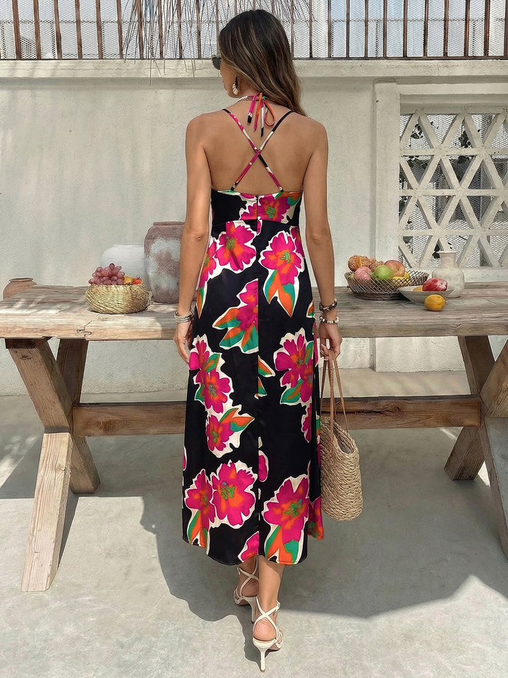 Black Tropical Floral Maxi Dress