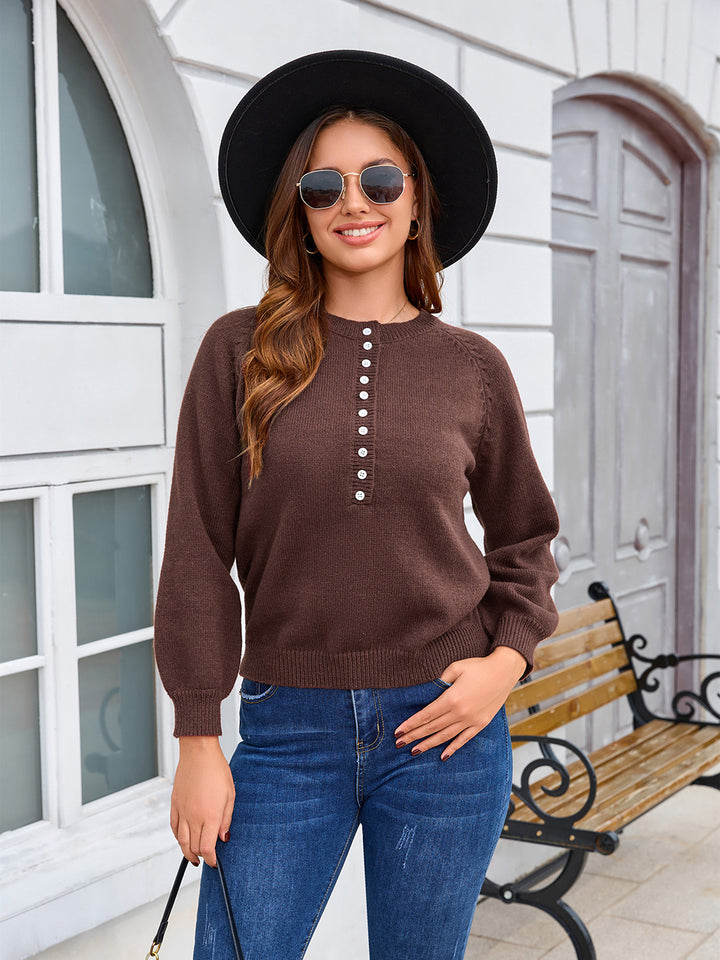 Button Detail Raglan Sweater