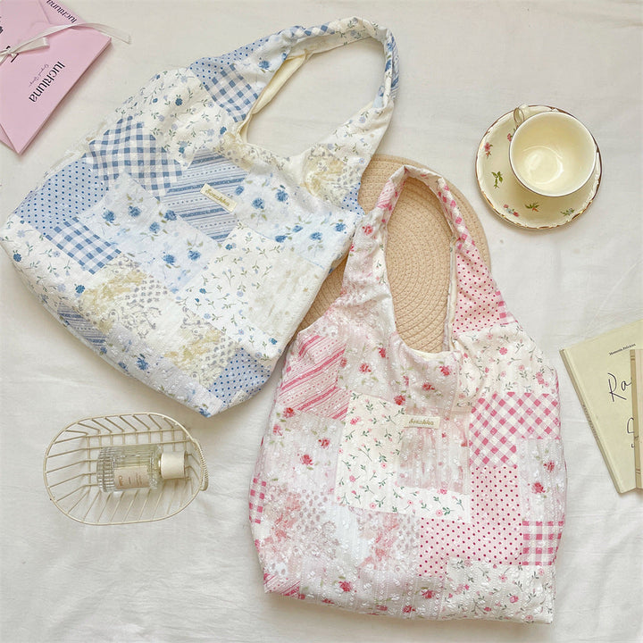 Coquette Patchwork Print Shoulder Tote Bag