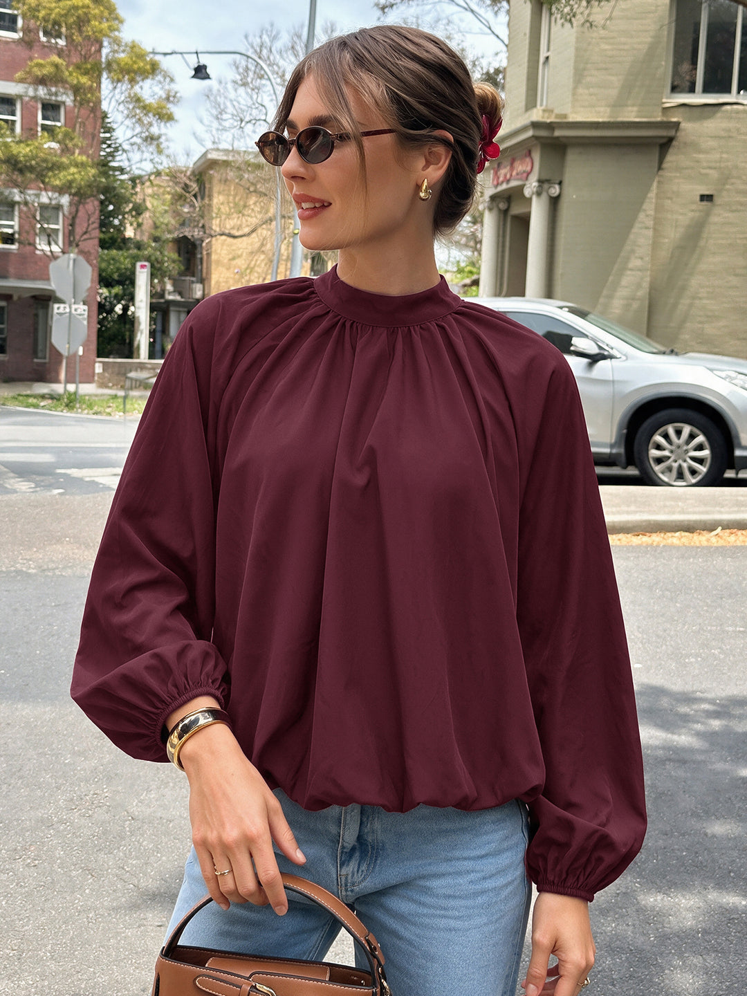 Tie-Back Balloon Hem Blouse