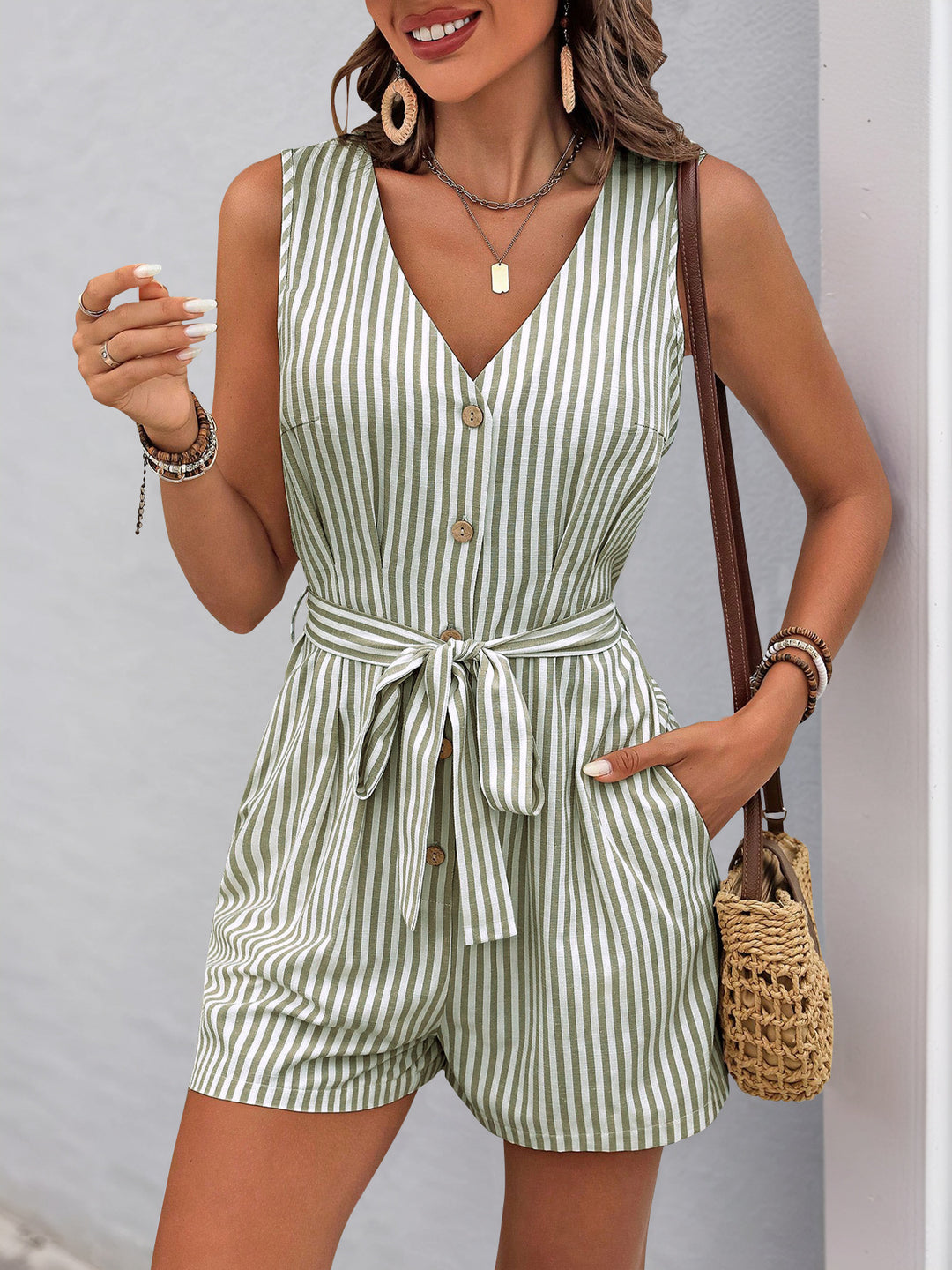 Stripe Tie Waist Romper