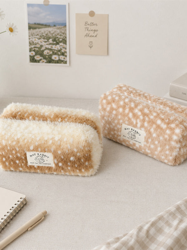 Fuzzy Deer Print Cosmetic Bag