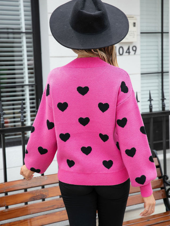Heart Print Pullover Sweater