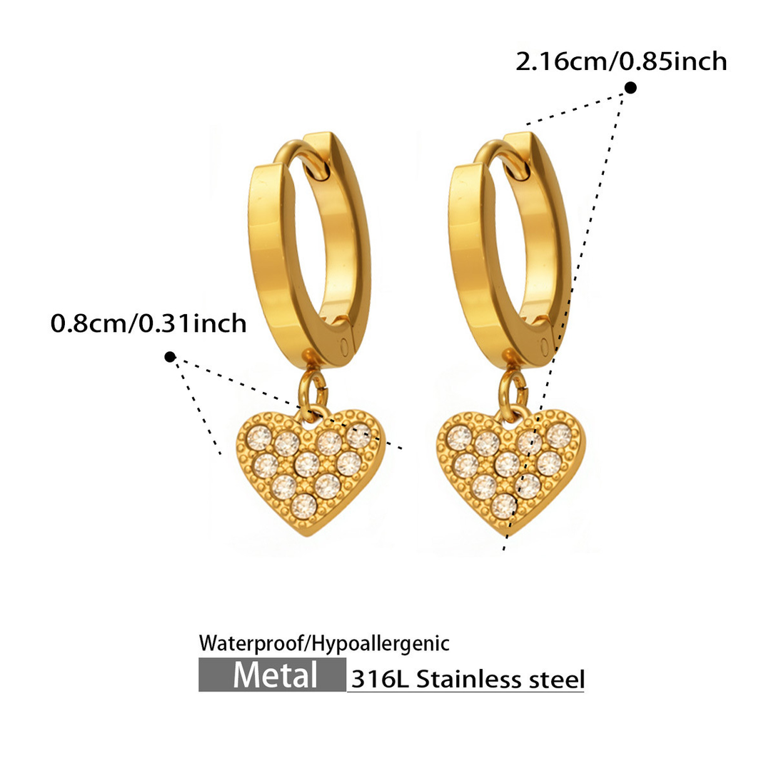 Pavé Heart Charm Huggie Hoop Earrings