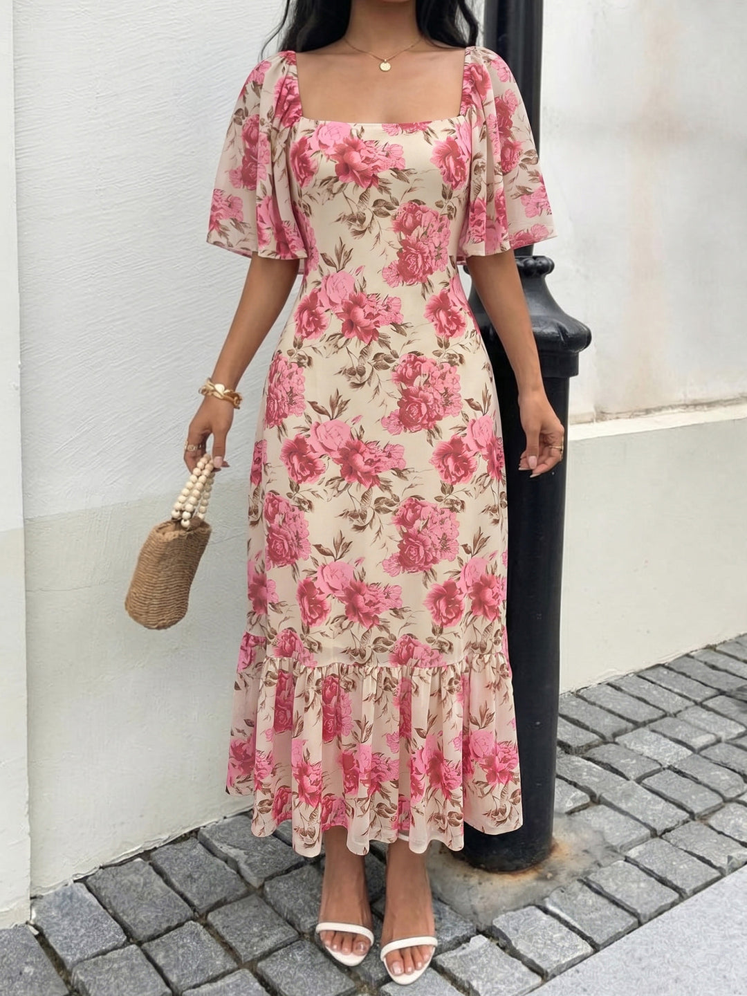 Rose Garden Open Back Floral Midi Dress
