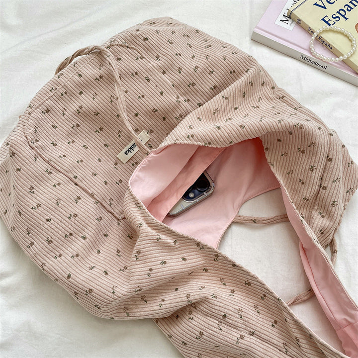Dainty Floral Corduroy Slouchy Shoulder Bag
