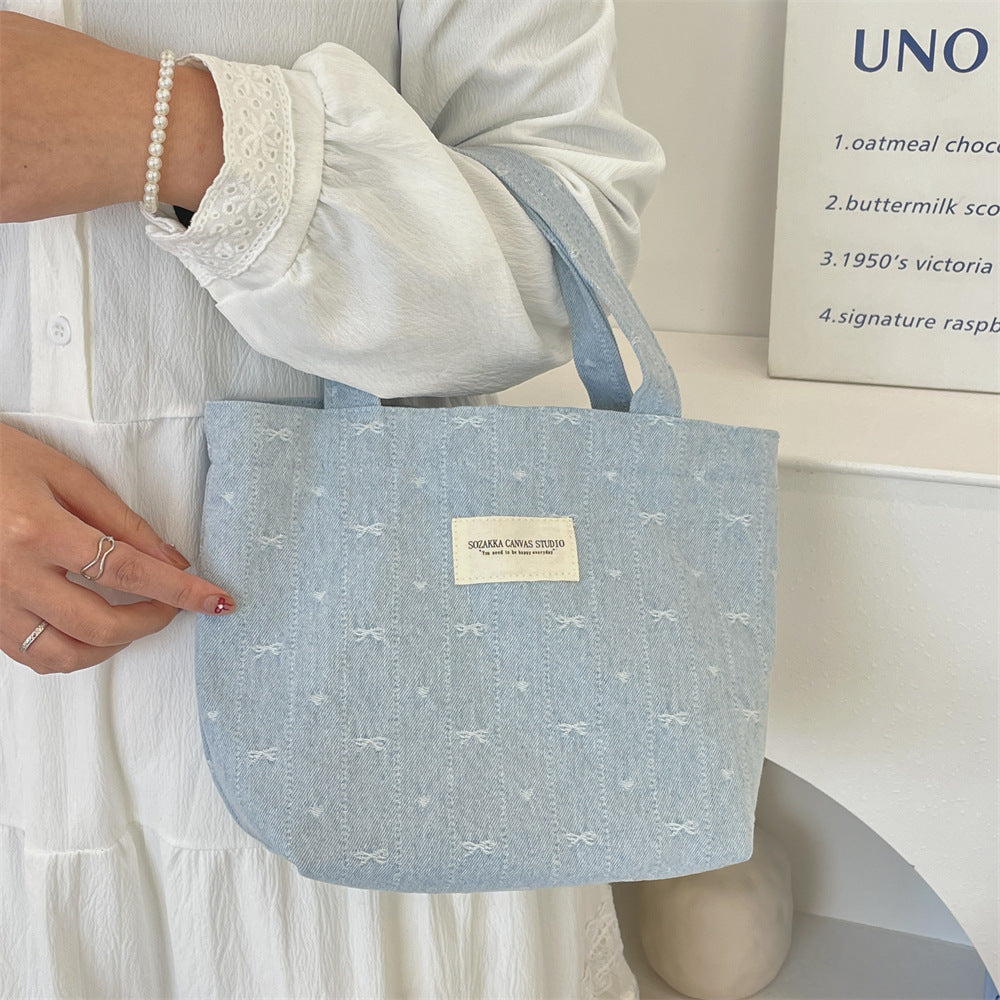 Coquette Bow Denim Tote Bag