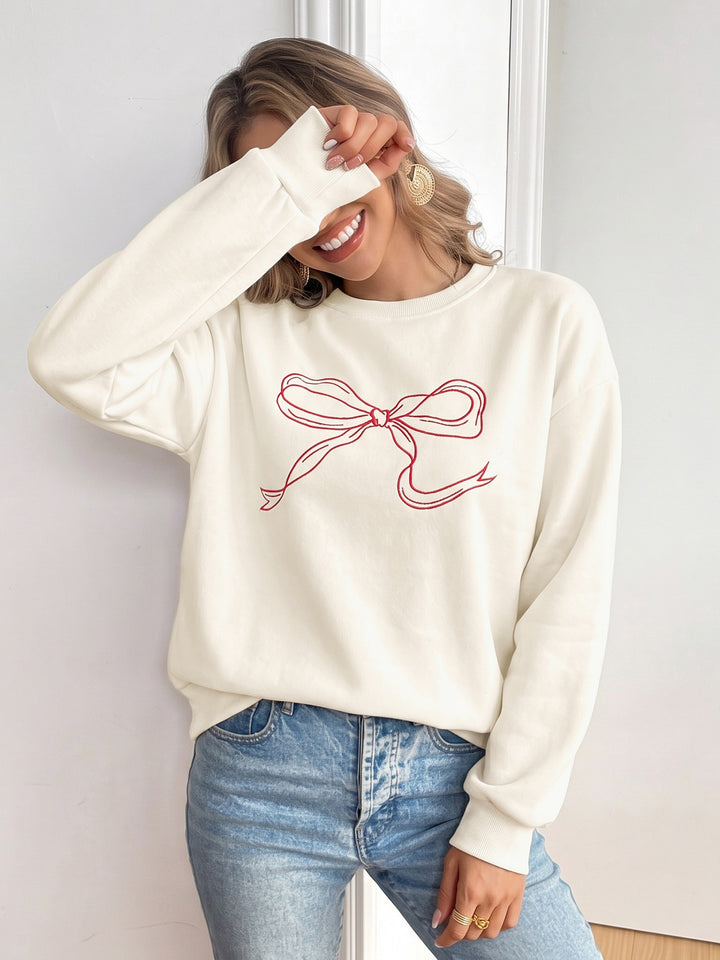 Embroidered Bow Crewneck Sweatshirt