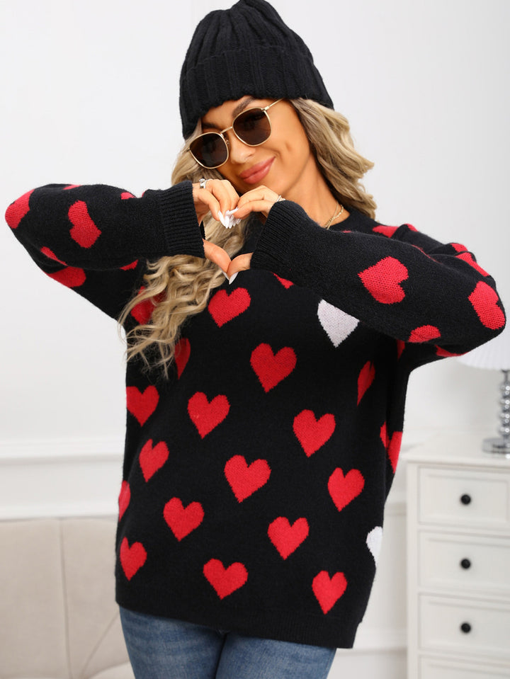 Contrast Heart Print Sweater