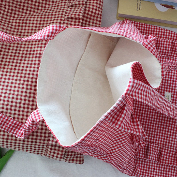 Ruffle Detail Gingham Print Tote Bag
