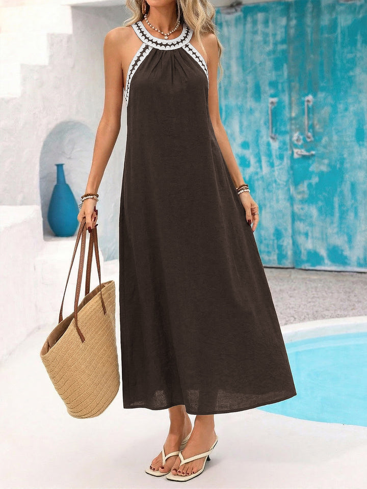 Halter Maxi Dress with Contrast Trim