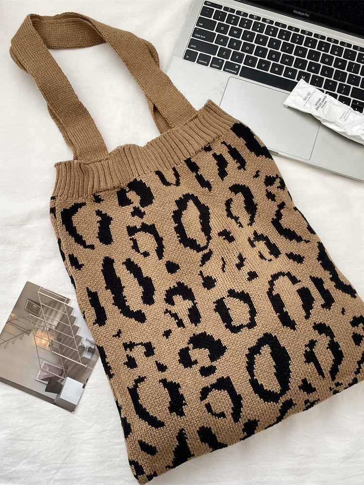 Leopard Knit Tote Bag