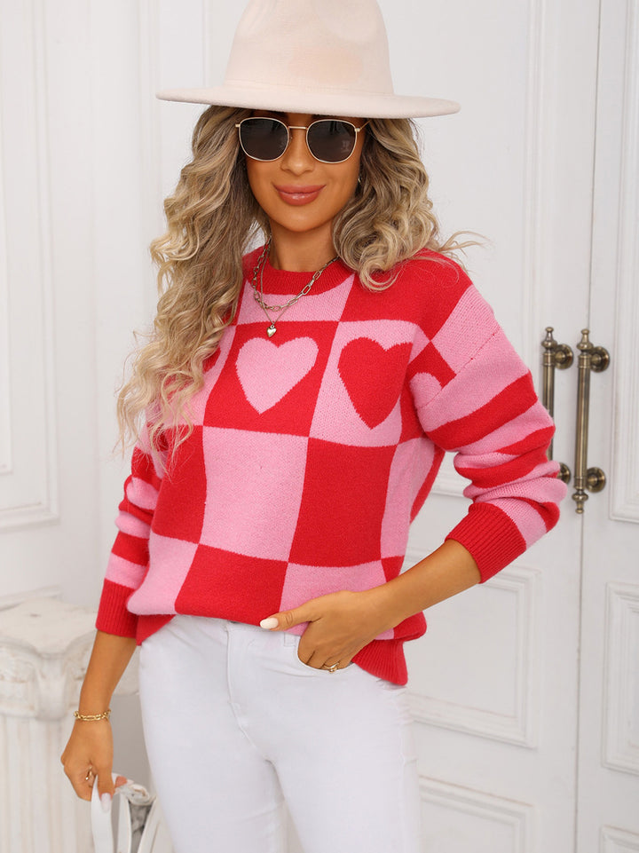 Heart Checker & Stripe Sweater
