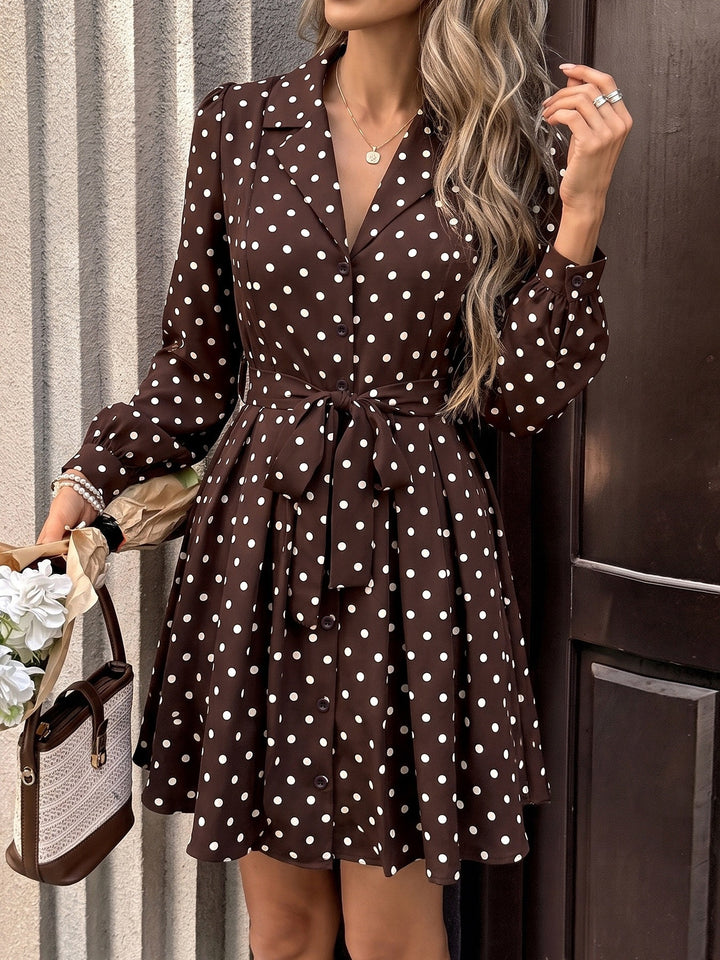 Polka Dot Tie-Waist Shirt Dress