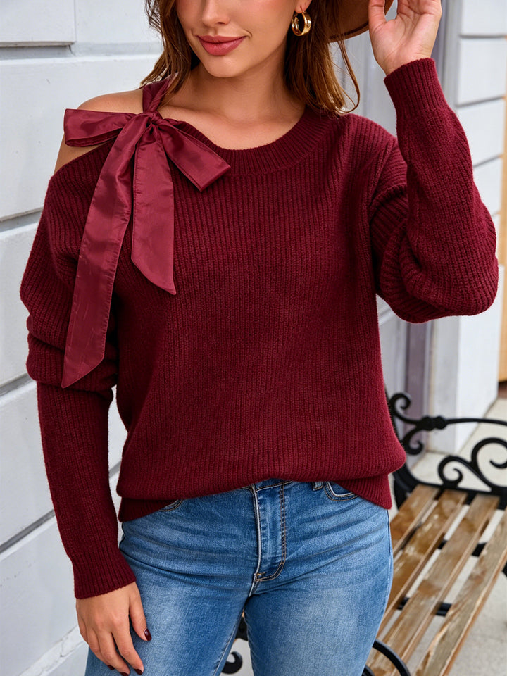 Bow Shoulder Cutout Sweater