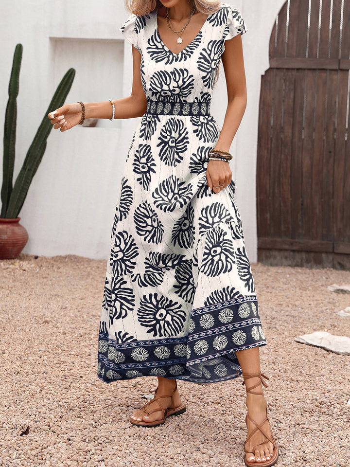 Printed Smocked Waist Tiered Maxi Dress
