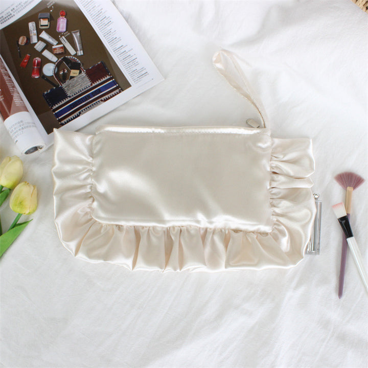 Ruffle Satin Wristlet Cosmetic Pouch