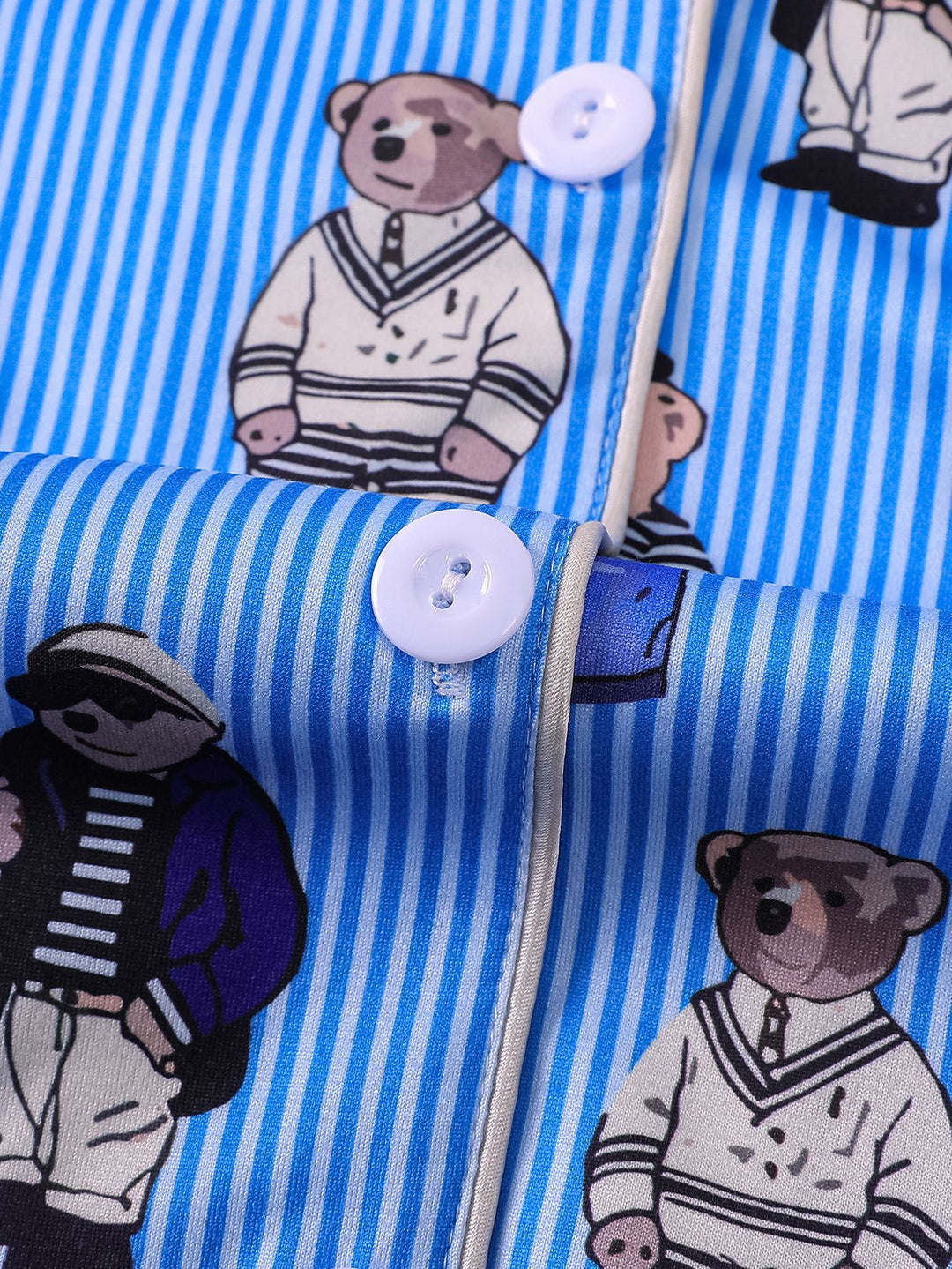 Blue Stripe Bear Print Pajama Set