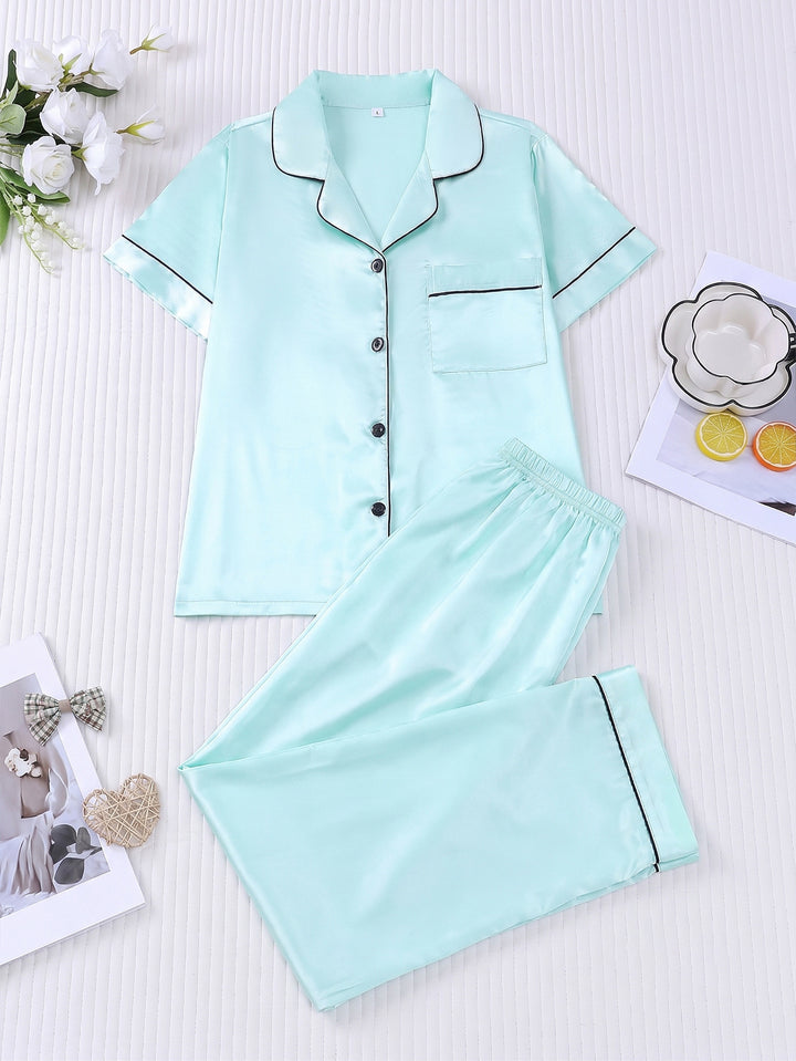 Smooth Fabric Contrast Piping Women's Pajama Set