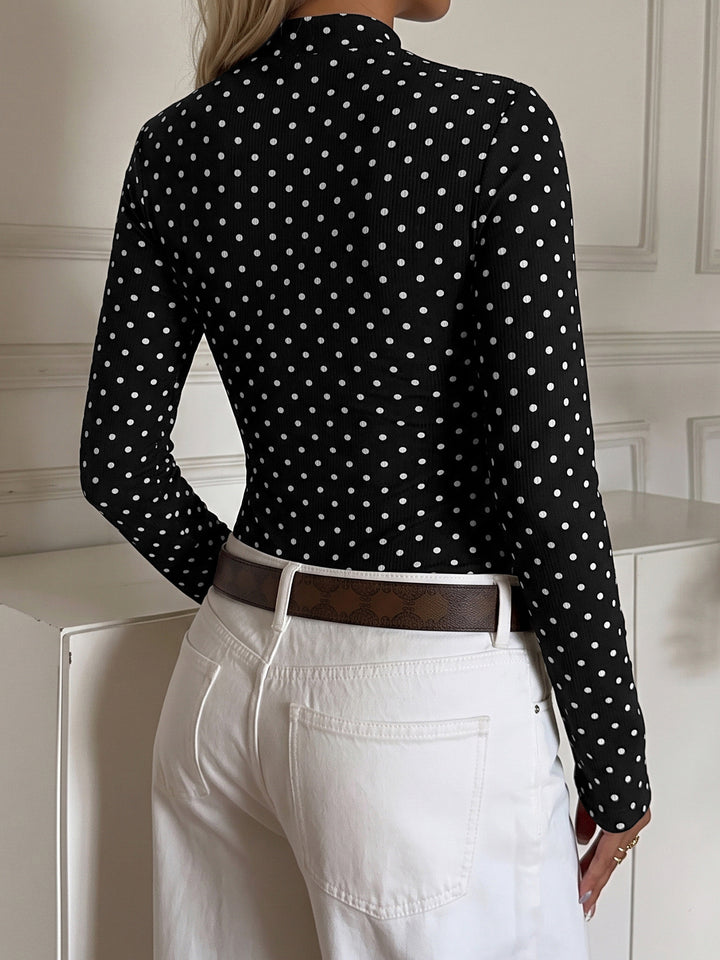 Polka Dot Keyhole Long Sleeve Bodysuit