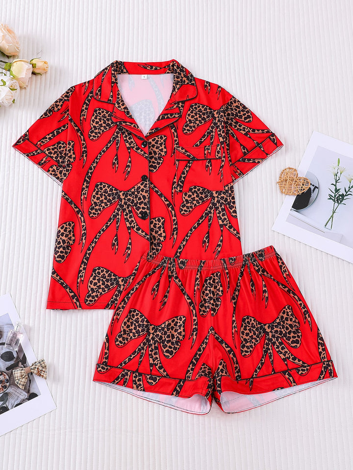 Cheetah Print Bow Pajama Set