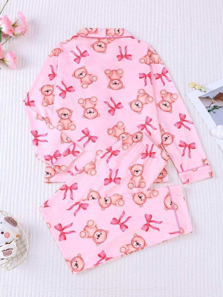 Teddy Bow Kids Long Sleeve Pajama Set