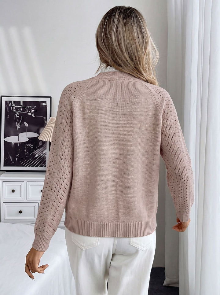 Blush Pointelle Sleeve Button Detail Sweater