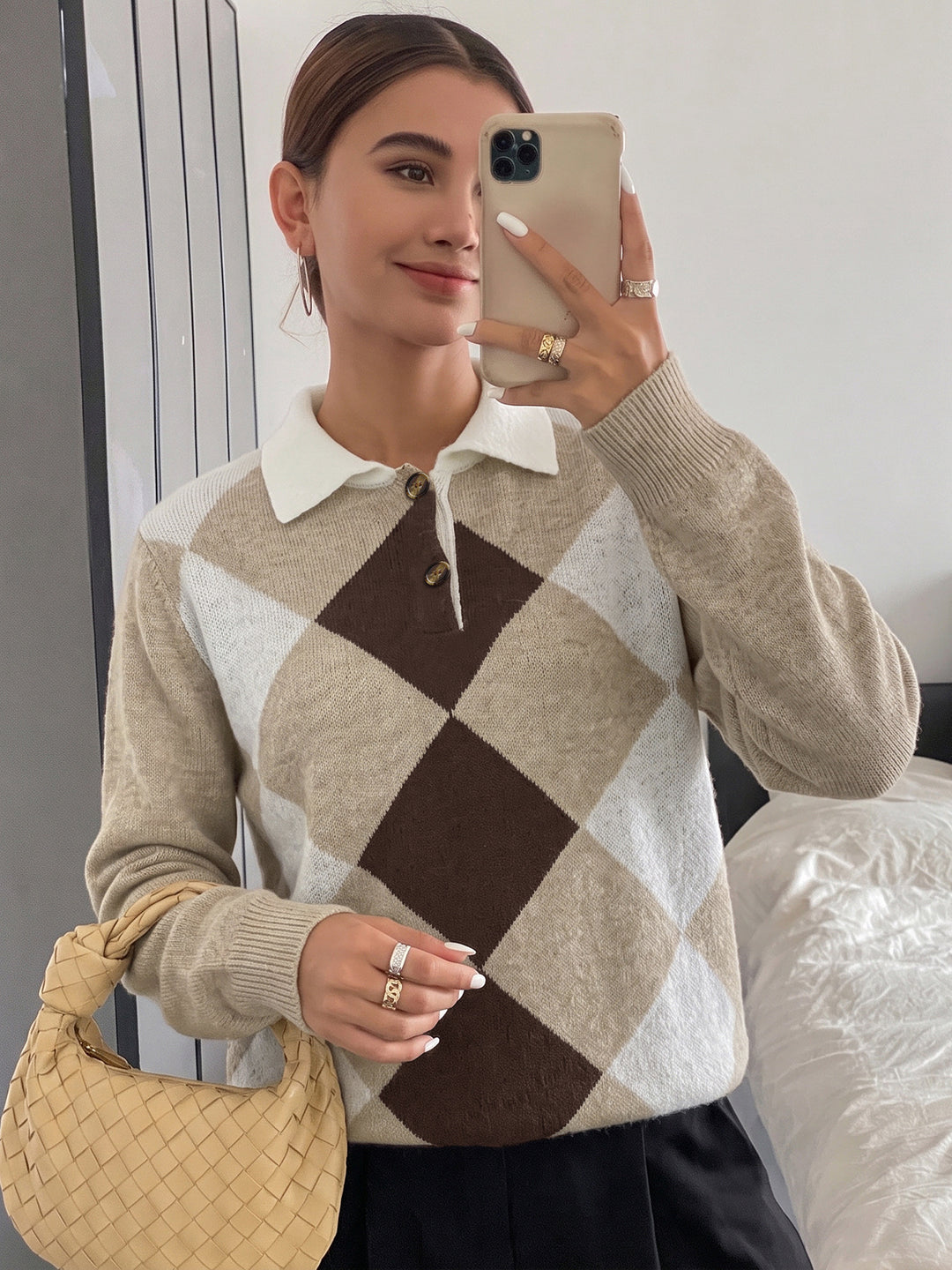 Argyle Collared Knit Sweater