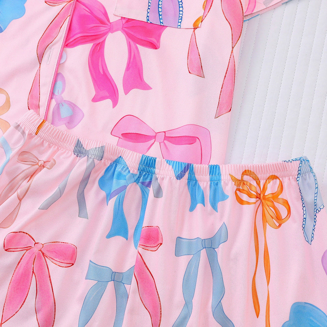 Colorful Coquette Bow Print Pajama Set