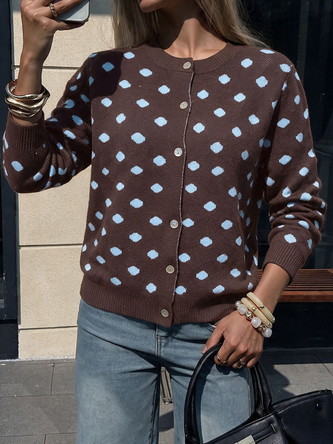 Chocolate Blue Polka Dot Knit Cardigan