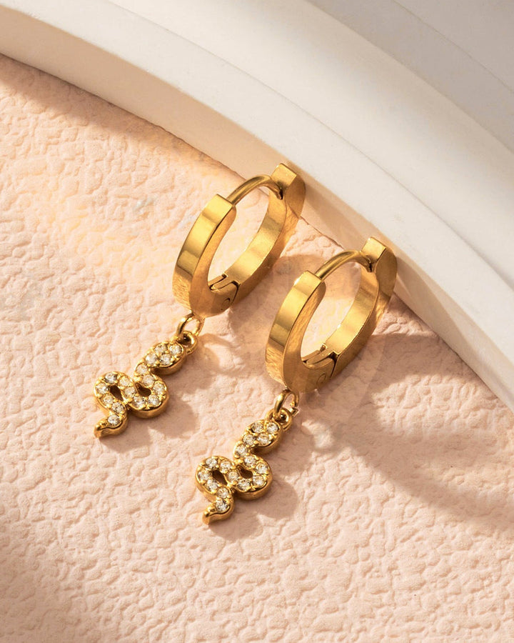 Gold Pavé Snake Charm Huggie Earrings