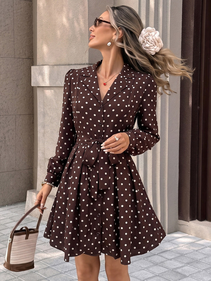 Polka Dot Tie-Waist Shirt Dress
