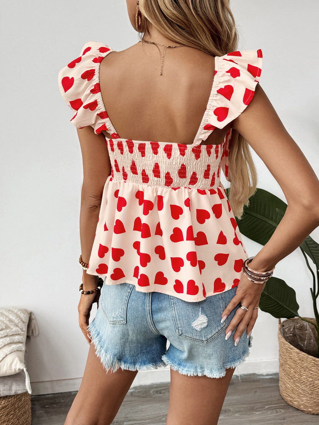 Heart Print Bow Front Tank Top