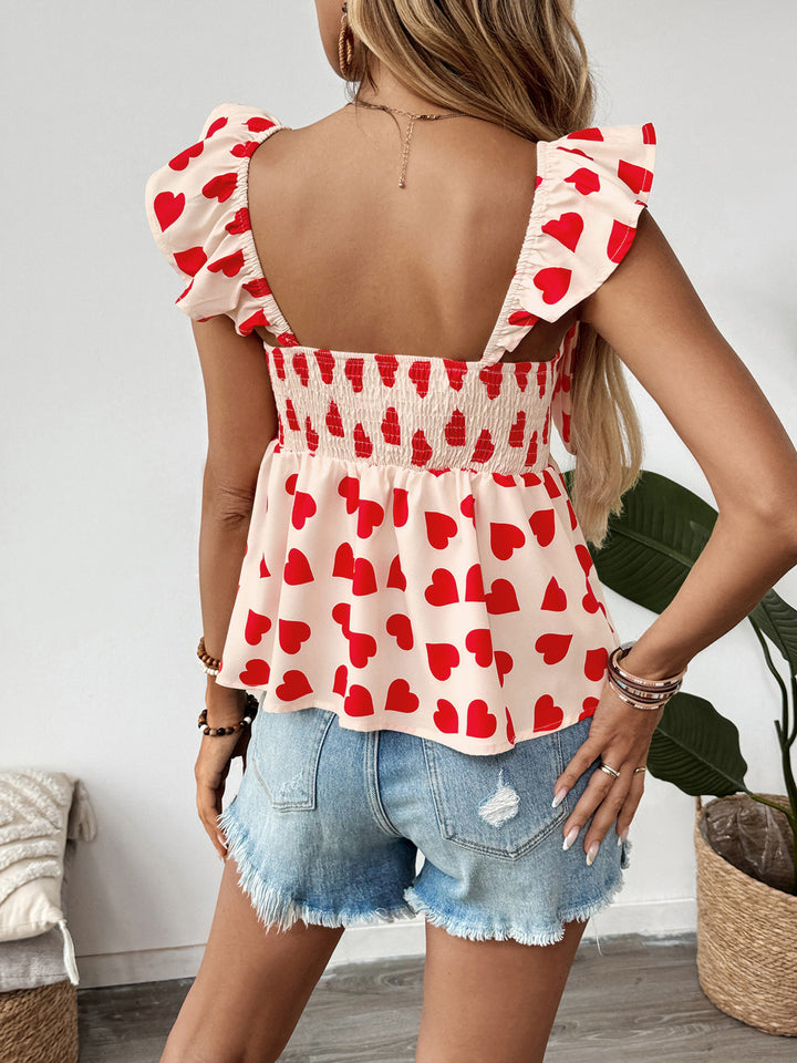 Heart Print Bow Front Tank Top