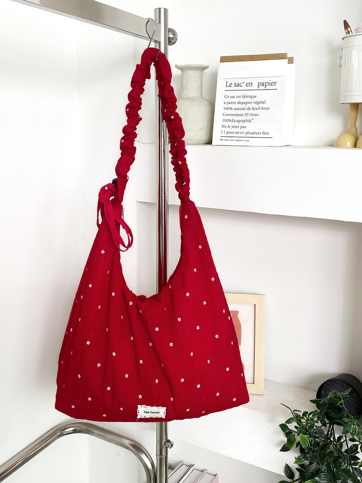 Swiss Dot Ruched Shoulder Hobo Bag