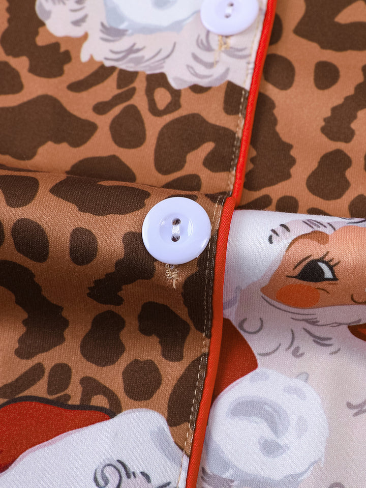 Leopard Santa Christmas Short Pajama Set