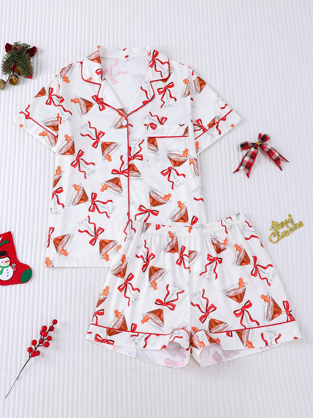 Christmas Cocktail Bow Short Pajama Set