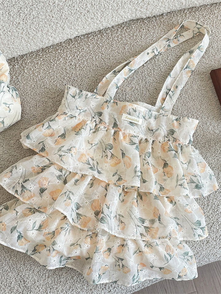 Vintage Floral Ruffle Tote Bag